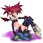  demon_girl disgaea elbow_gloves etna gloves makai_senki_disgaea prinny red_eyes red_hair rokuichi solo tail thighhighs twintails wings 