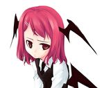  alternate_hairstyle bat_wings black_neckwear closed_mouth expressionless hair_ornament hairclip head_wings koakuma looking_at_viewer lowres necktie red_eyes red_hair sakuraba_yuuki short_hair simple_background solo touhou upper_body vest white_background wings 