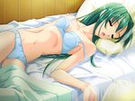  ayatsuji_yuu bed bra game_cg green_hair lingerie long_hair murakami_suigun oyakusoku_love panties sleeping solo underwear underwear_only 