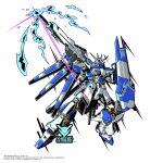 aqua_eyes artist_logo artist_name beam_rifle char&#039;s_counterattack char&#039;s_counterattack_-_beltorchika&#039;s_children energy_gun english_commentary english_text fin_funnels full_body gun gundam hi-nu_gundam highres holding holding_gun holding_weapon logo mecha mobile_suit no_humans robot science_fiction shield solo v-fin vistahero weapon white_background 
