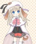  :3 animal_ears blue_eyes bow cape dog_ears hat little_busters! long_hair noumi_kudryavka pink_bow sakuramori_sumomo school_uniform silver_hair solo tail thighhighs zettai_ryouiki 