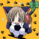  aishiteruze_baby animal_ears ball cat_ears lowres oekaki paws ribbon sakashita_yuzuyu soccer_ball solo st_parasu tail telstar 