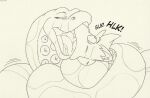  anthro coiling digital_media_(artwork) duo felpur feral french_kissing fur gagging hair hi_res kissing limbless male male/male mammal monochrome nude onomatopoeia open_mouth oral oral_penetration penetration procyonid raccoon reptile scalie serpentine shikan simple_background size_difference snake sound_effects suction_cup tacokurt tail text tongue tongue_out 