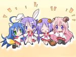  animal_ears bunny_ears dog_ears fox_ears hiiragi_kagami hiiragi_tsukasa izumi_konata lucky_star mole mole_under_eye multiple_girls paco pantyhose purple_hair ryouou_school_uniform school_uniform serafuku takara_miyuki 