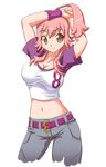  armband bb breasts brown_eyes cleavage cute hirorin large_breasts pink_hair shirt tight_shirt 