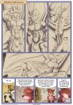 5_fingers abs anthro areola back_spines biceps biped blue_eyes border bottomwear brown_body brown_ears brown_fur brown_nose bulge butt canid canine cave cavern cheek_tuft chest_tuft claws close-up clothed clothed_anthro clothed_male clothing comic countershade_ears countershade_face countershade_fur countershade_neck countershade_torso countershading covered_eyes detailed_background dialogue digital_media_(artwork) dipstick_tail dragon drawing duo english_text eyelashes eyes_closed facial_horn facial_tuft feet finger_claws fingers fist fox front_view fur fur_markings geminisaint gloves_(marking) grass grey_background head_spines head_tuft hi_res holding_object horn inside loincloth looking_at_another looking_at_viewer lying male mammal markings membrane_(anatomy) membranous_wings multicolored_body multicolored_fur muscular muscular_anthro muscular_male mythological_creature mythological_scalie mythology navel neck_spines nipples nude nude_anthro nude_male on_back open_mouth page_number parchment pawpads paws pecs pink_pawpads plant plantigrade porah rear_view red_body red_fur scalie sekk&#039;ral side_view simple_background speech_bubble spines spread_wings standing surin tail tail_markings tail_spines tan_body tan_fur teeth text toes topless topless_anthro topless_male tuft url vein white_border white_claws wing_claws wings yellow_background