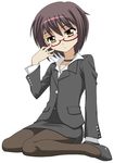  choker formal glasses jacket miyakodori_takayuki nagato_yuki pantyhose pencil_skirt short_hair silver_hair skirt skirt_suit solo suit suzumiya_haruhi_no_yuuutsu yellow_eyes 