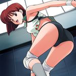  aritaka_mizuho ashita_e_free_kick ass brown_eyes brown_hair buruma from_below gym_uniform haruyama_kazunori knee_pads lowres short_hair solo 