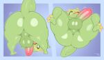 16:9 2025 3_toes all_fours anthro anthrofied artist_name backsack balls bent_over big_balls big_butt big_penis blue_background blue_border border butt butt_focus colored curled_tail curvy_figure dated digital_drawing_(artwork) digital_media_(artwork) erection facial_markings feet foreskin frumples generation_3_pokemon genitals glans glistening glistening_balls glistening_body glistening_butt glistening_eyes glistening_genitalia glistening_glans glistening_penis glistening_perineum glistening_thighs green_balls green_body green_eyes green_penis green_perineum green_sclera green_tail head_markings hi_res huge_butt huge_thighs humanoid_genitalia humanoid_penis kecleon low-angle_view male markings multicolored_body multicolored_penis nintendo open_mouth partially_retracted_foreskin penis perineum pink_foreskin pink_glans pink_tongue pokemon pokemon_(species) pokemorph presenting presenting_balls presenting_hindquarters presenting_penis pupils rear_view reptile scalie shaded simple_background solo spread_legs spreading tail text thick_thighs toes tongue two_tone_body two_tone_penis white_pupils widescreen yellow_markings