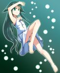  arm_up barefoot green_eyes green_hair leg_up long_hair panties pantyshot saya saya_no_uta skirt solo underwear very_long_hair white_skirt yn1982 