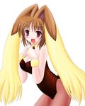  1girl aoi_kanan brown_eyes brown_hair bunny_girl cosplay lopunny lopunny_(cosplay) lowres pantyhose personification pokemon solo 