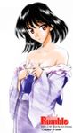  1girl black_hair breasts cleavage japanese_clothes red_eyes school_rumble short_hair solo tsukamoto_yakumo undressing 