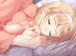  after bed blonde_hair close-up closed_eyes flat_chest game_cg hairband lying on_side pajamas pillow short_hair sleeping solo takawashi_nagisa tanaka_takayuki unbuttoned 