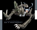  :o armor armored_boots black_background black_bodysuit bodysuit boots busou_shinki falling full_body grey_bodysuit long_hair machinery mecha_musume open_mouth power_suit sabamu silver_hair simple_background solo strarf thigh_boots thighhighs 