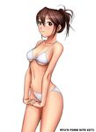  artist_name bikini breasts brown_eyes brown_hair cleavage cowboy_shot earrings hands_together interlocked_fingers jewelry large_breasts looking_at_viewer navel original ryu_(ryu's_former_site) simple_background slender smile solo swimsuit updo white_background white_bikini 