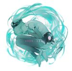  1girl 2025 aqua_eyes aqua_hair barefoot feet hatsune_miku hatsune_miku_(append) long_hair solo twintails vocaloid white_background yyb 