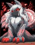 anthro black_body blush blush_lines breasts capcom fanged_wyvern female fur hi_res monster_hunter red_eyes rilex_lenov solo stygian_zinogre tagme tail white_body white_fur zinogre