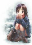  cold copyright_request gloves goto_p hands_clasped own_hands_together panties pantyshot pantyshot_(squatting) scarf skirt snow snowing solo squatting underwear 