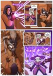 absurd_res akemi_(relicpanda) angry anthro armor bear blizzard_entertainment blood blue_eyes bodily_fluids canid canine canis clothed clothing comic dark_hair detailed_background dialogue english_text eye_patch eyewear fantasy female fight fluffy fur grey_body grey_fur group hair hat headgear headwear hi_res human inside long_hair looking_at_another magic magic_user male mammal melee_weapon multicolored_body pandaren purple_clothing red_clothing sitting speech_bubble sword tail tavern text thecumrat two_tone_body volka warcraft weapon white_body white_fur white_hair wizard_hat wolf