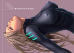  black_bodysuit blue_eyes bodysuit breasts brown_hair covered_nipples large_breasts long_hair original ryu_(ryu's_former_site) shiny shiny_clothes skin_tight solo 