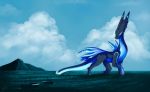  2018 ambiguous_gender day detailed_background dragon feral hagallaz outside sky solo standing water 
