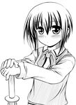  bamboo_blade blush greyscale hands_on_hilt jun_(aoerm) kawazoe_tamaki monochrome shinai solo sword weapon 