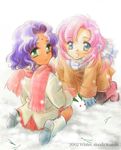  himemiya_anthy lowres multiple_girls scarf shinoda_masaki shoujo_kakumei_utena snow snow_bunny snowing tenjou_utena younger 