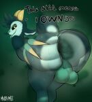 absurd_res ambiguous_gender anal_glands anthro anus backsack balls bent_over big_anus big_balls big_butt black_sclera butt claws demon dialogue digitigrade dirty_talk disembodied_head duo english_text genitals goliath_(imp) green_body hand_on_butt hi_res horn imp looking_back male male/ambiguous musk musk_clouds musky_butt muskymei scent_marking scut_tail sharp_teeth short_tail smelly smelly_butt spread_butt spreading stinkface tail teeth text tongue tongue_out yellow_eyes