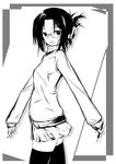  g-ist glasses greyscale miniskirt monochrome original skirt solo standing thighhighs zettai_ryouiki 