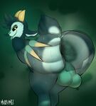 absurd_res ambiguous_gender anal_glands anthro anus backsack balls bent_over big_anus big_balls big_butt black_sclera butt claws demon digitigrade disembodied_head duo genitals goliath_(imp) green_body hand_on_butt hi_res horn imp looking_back male male/ambiguous musk musk_clouds musky_butt muskymei scut_tail sharp_teeth short_tail smelly smelly_butt spread_butt spreading stinkface tail teeth text tongue tongue_out yellow_eyes