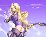 archer_(fft) arrow ass blonde_hair boots bow_(weapon) breasts day final_fantasy final_fantasy_tactics gloves gunner-l huge_breasts long_hair purple_eyes sky solo thigh_boots thighhighs upskirt weapon 