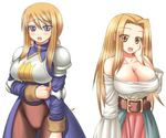  agrias_oaks armor blonde_hair blue_eyes blush breasts d_kurouri final_fantasy final_fantasy_tactics huge_breasts knight long_hair multiple_girls reis_duelar 