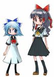  alternate_costume bow cirno hakurei_reimu multiple_girls school_uniform tao_(kadoya) touhou 