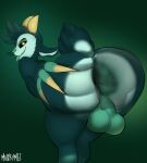 absurd_res ambiguous_gender anal_glands anthro anus backsack balls bent_over big_anus big_balls big_butt black_sclera butt claws demon digitigrade disembodied_head duo genitals goliath_(imp) green_body hand_on_butt hi_res horn imp looking_back male male/ambiguous muskymei scut_tail sharp_teeth short_tail spread_butt spreading stinkface tail teeth text tongue tongue_out yellow_eyes