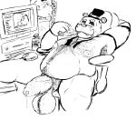 adrian_dough animatronic anthro armpit_hair balls bear big_balls big_penis bodily_fluids body_hair chair chest_hair computer_mouse eating five_nights_at_freddy&#039;s foreskin freddy_(fnaf) fupa furniture furrowed_brow genital_fluids genitals hairy hairy_balls half-erect leaking leaking_precum looking_at_porn machine male mammal monochrome moobs nipples office_chair penis pornography precum pubes robot scottgames sitting solo stomach_hair sweat thick_penis thick_thighs unretracted_foreskin vein veiny_penis walk-in