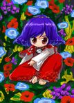  chibi flower looking_at_viewer sitting smile solo tao_(kadoya) touhou yasaka_kanako 