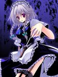  braid izayoi_sakuya kannon_ouji knife maid maid_headdress silver_hair solo thigh_strap touhou twin_braids 