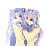  clannad fujibayashi_kyou hair_intakes hikarizaka_private_high_school_uniform ichinose_kotomi kanikama multiple_girls school_uniform yuri 