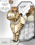 anthro biped breasts bree_(kiit0s) butt claws digitigrade eyebrows fangs felid female fingers fur hair hi_res kiit0s mammal mirror nude overweight overweight_anthro overweight_female paws prehistoric_species saber-toothed_tiger sabertooth_(anatomy) solo tail teeth