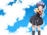  air bangs blue_hair bosshi highres kirishima_kano school_uniform solo 