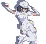  1girl aether_foundation_employee aether_foundation_uniform black_hair brown_eyes cabbie_hat dark-skinned_female dark_skin full_body gloves hat highres huanxiang_huifeng jumpsuit looking_at_viewer pantyhose pokemon pokemon_sm shoes short_hair short_jumpsuit short_sleeves simple_background solo standing turtleneck_jumpsuit white_background white_gloves white_hat white_jumpsuit white_pantyhose white_shoes 