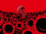  flower hirase_yuu kazami_yuuka monochrome parasol red red_background smile solo sunflower touhou umbrella 