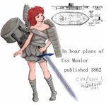  american_civil_war armor eva911222 mecha_musume military original personification red_hair ship short_hair solo sword uss_monitor watercraft weapon 