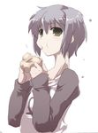  baozi eating food nagato_yuki raglan_sleeves short_hair simple_background solo suzumiya_haruhi_no_yuuutsu tokyo_(great_akuta) upper_body white_background 