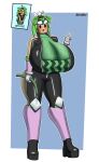 big_breasts blaster_master bodysuit breast_expansion breasts cleavage clothed clothing drinking_water elemental_creature elemental_humanoid expansion female flora_fauna flower_(anatomy) front_view gesture hand_gesture head_flower hi_res hose hose_in_mouth huge_breasts humanoid kanna_(blaster_master) looking_at_viewer plant plant_humanoid sherbetjester simple_background skinsuit solo tight_clothing v_sign water wet_breasts