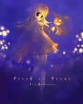  basket blue_background brown_eyes brown_hair cape hair_intakes halloween hat jack-o'-lantern light_particles long_hair looking_back original pumpkin shoes skirt smile solo thighhighs touto_seiro trick_or_treat witch_hat 