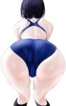 absurdres ass ass_focus bent_over black_choker black_hair black_socks blue_one-piece_swimsuit choker competition_swimsuit from_behind hands_on_own_thighs highleg highleg_one-piece_swimsuit highres kneehighs one-piece_swimsuit original presenting presenting_ass racerback short_hair socks swimsuit ulrich_(tagaragakuin) umise_aoba_(ulrich) 