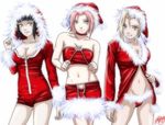  3girls christmas cleavage duplicate haruno_sakura hyuuga_hinata jadeedge lowres midriff naruto yamanaka_ino 