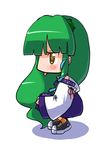  chibi frog_hair_ornament green_hair hair_ornament kochiya_sanae long_hair snake_hair_ornament solo squatting star star-shaped_pupils symbol-shaped_pupils tao_(kadoya) touhou 