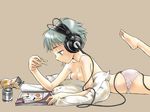  akg barefoot book breast_press breasts chips copyright_request eating feet food hands headphones jpeg_artifacts magazine medium_breasts mouth_hold otakubeam panties pillow plantar_flexion solo underwear wallpaper 